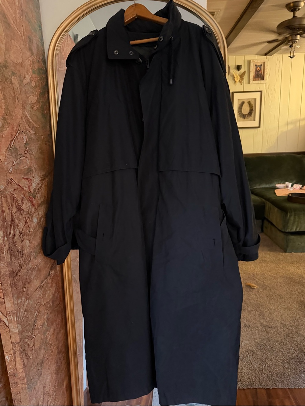 London Fog Black Long Trench Coat with Hood